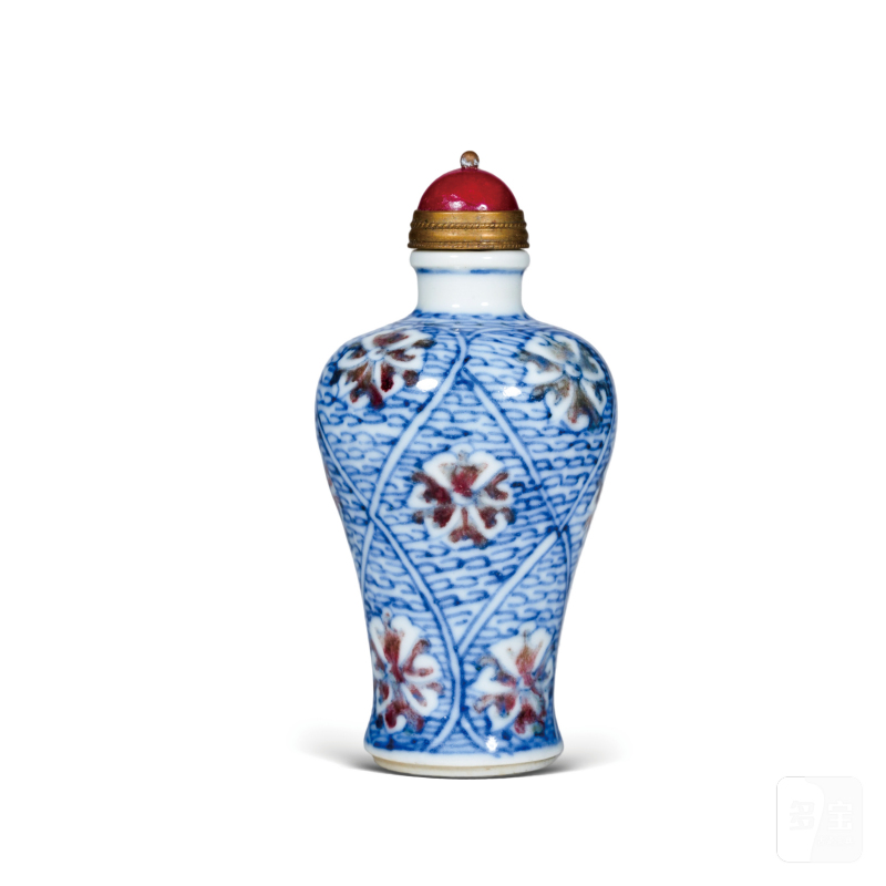 清中期青花釉里红缠枝花卉纹鼻烟壶